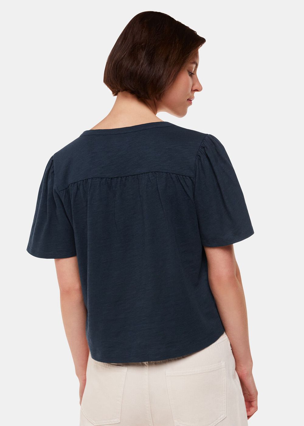 Whistles Maeve V Neck Button Front T-Shirt Navy | US-43187VFQH