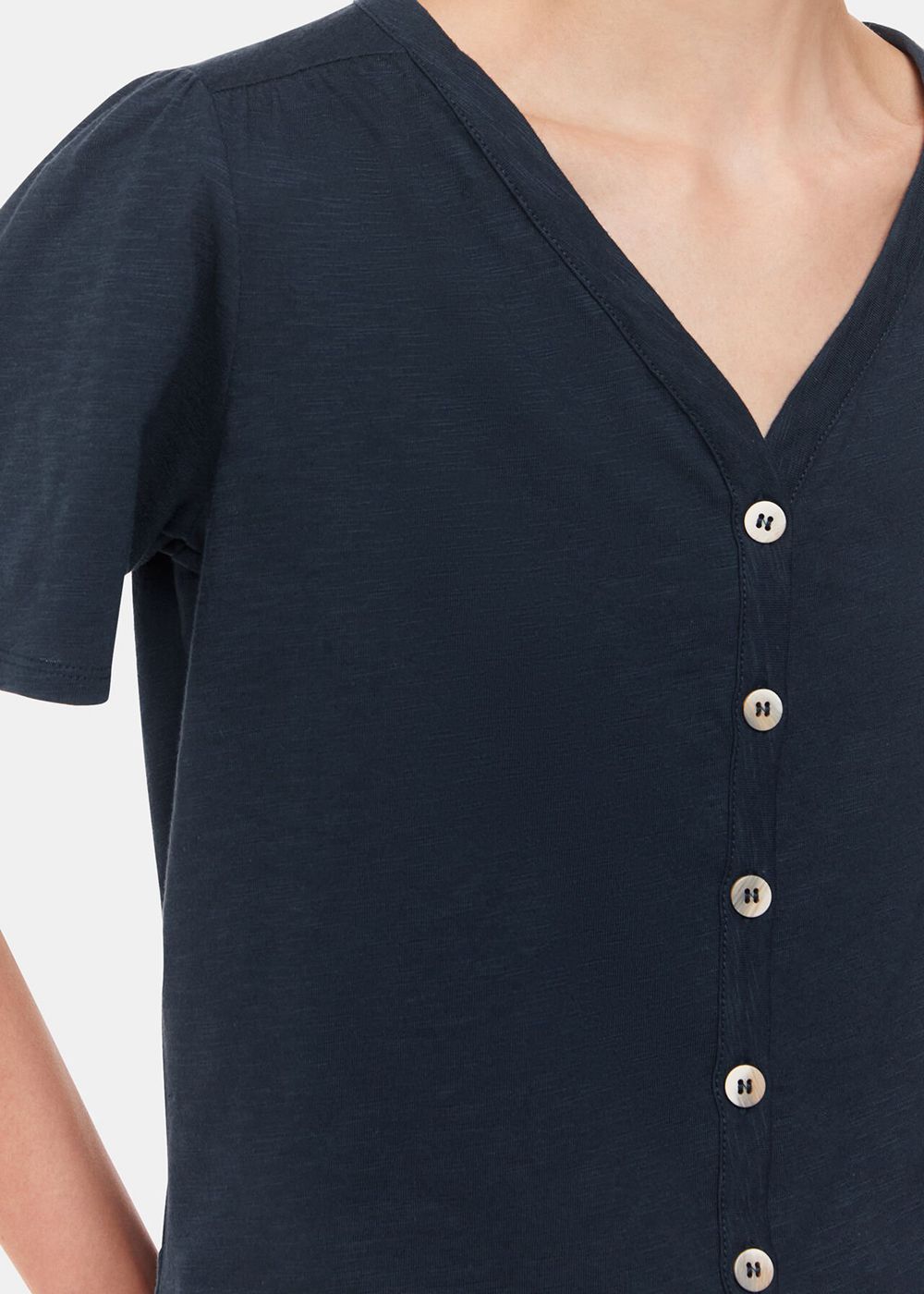 Whistles Maeve V Neck Button Front T-Shirt Navy | US-43187VFQH