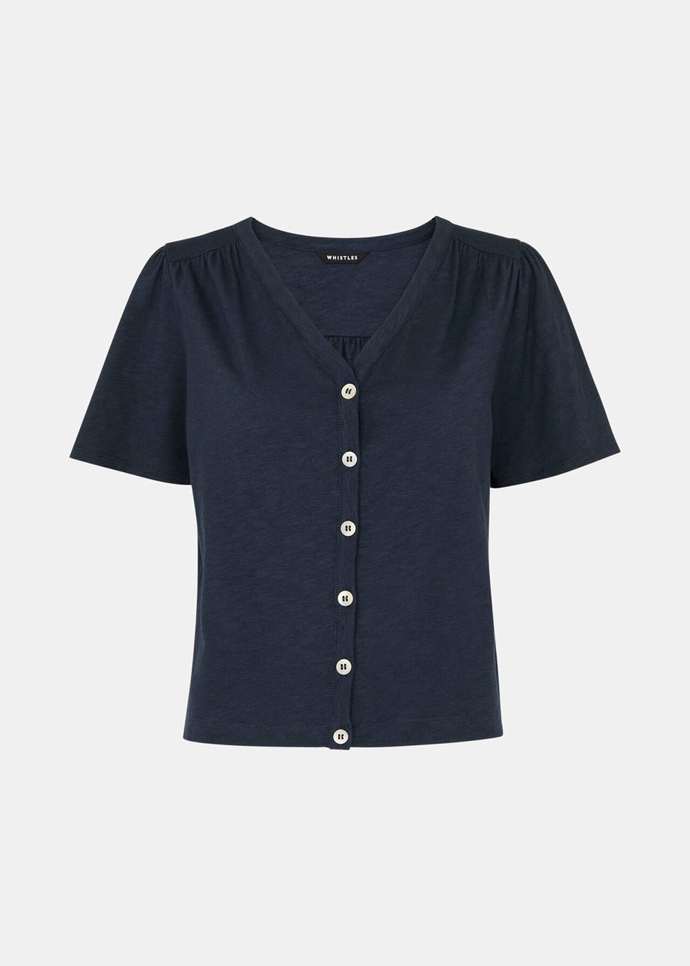 Whistles Maeve V Neck Button Front T-Shirt Navy | US-43187VFQH