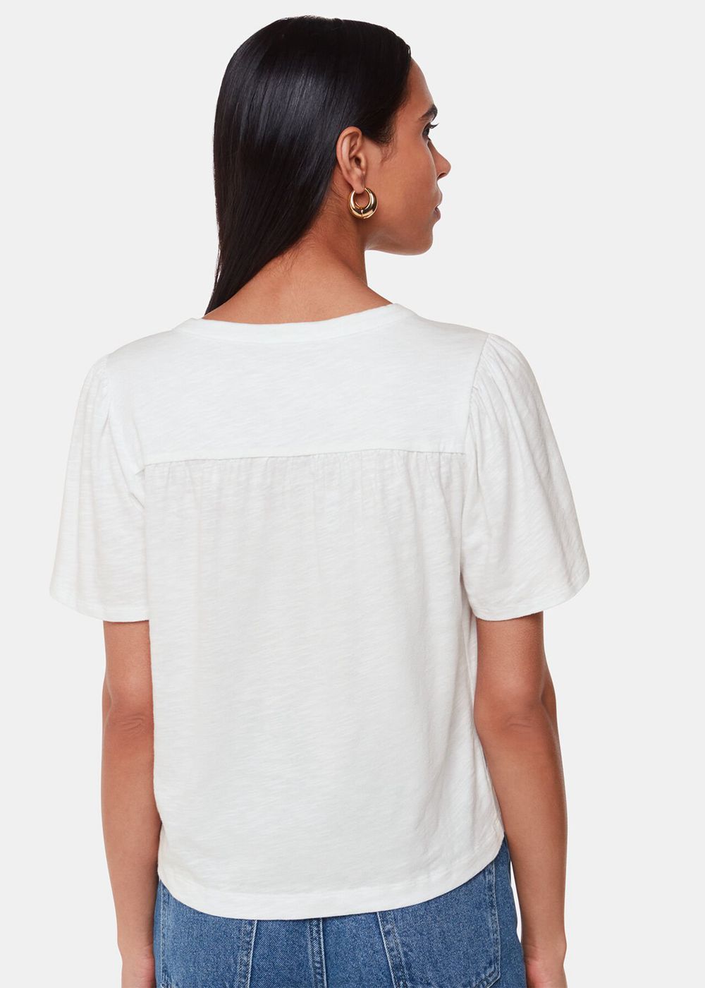 Whistles Maeve V Neck Button Front T-Shirt White | US-01862SEAY