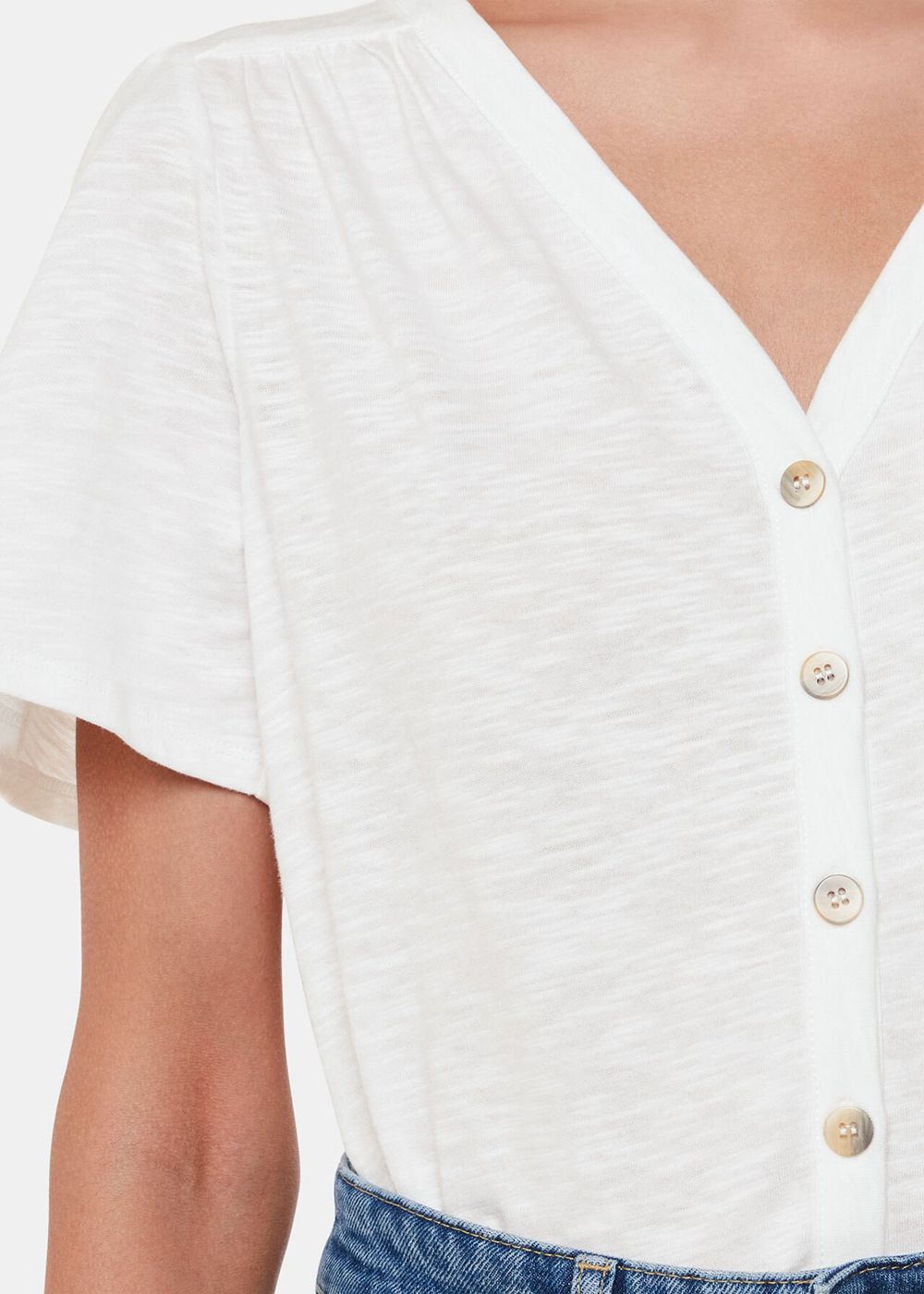 Whistles Maeve V Neck Button Front T-Shirt White | US-01862SEAY