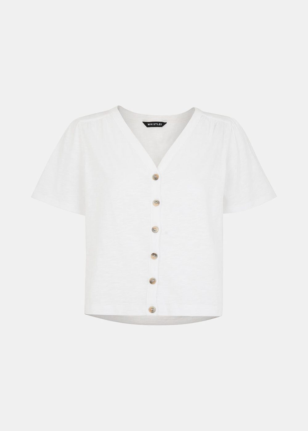 Whistles Maeve V Neck Button Front T-Shirt White | US-01862SEAY