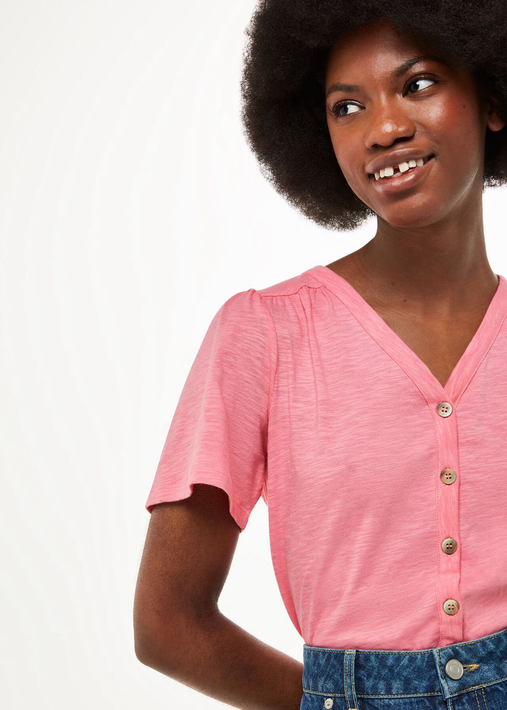 Whistles Maeve V Neck Button Front T-Shirt Pink | US-14739PNGZ