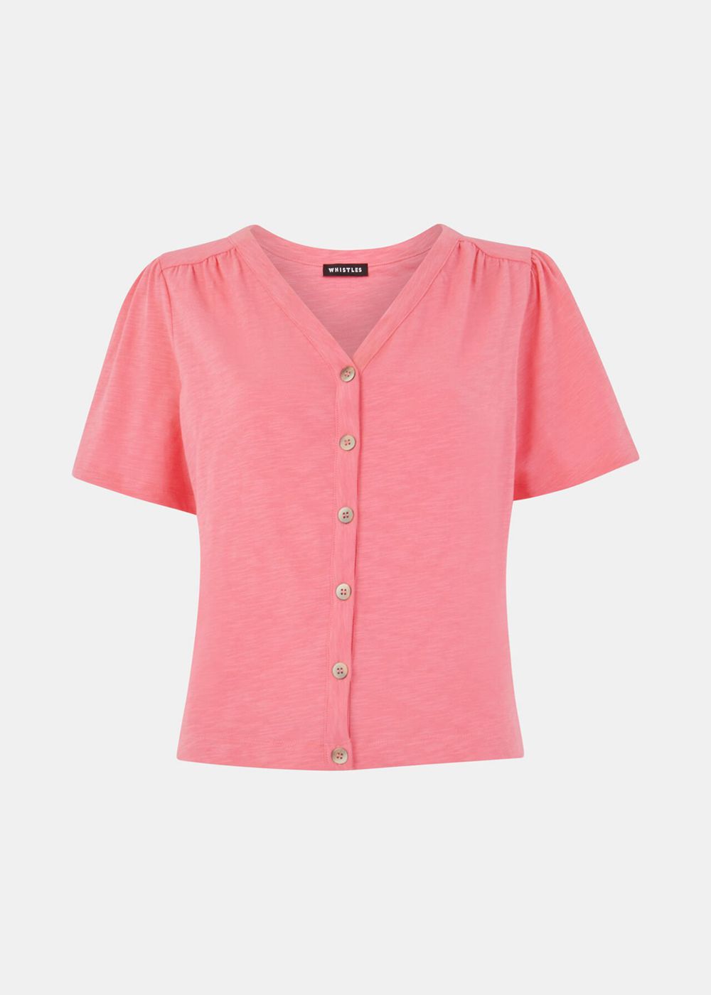 Whistles Maeve V Neck Button Front T-Shirt Pink | US-14739PNGZ