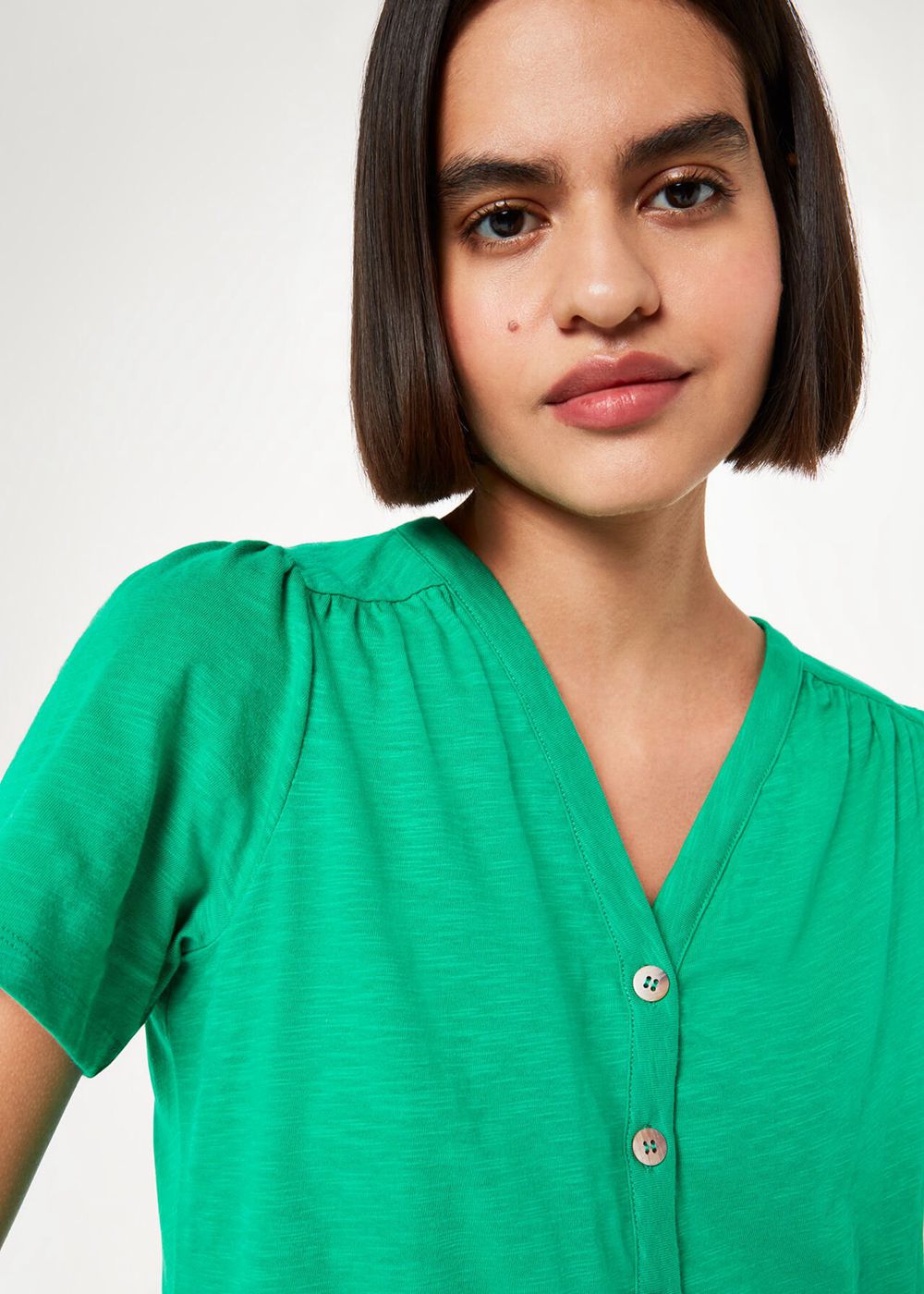 Whistles Maeve V Neck Button Front T-Shirt Green | US-13650FONQ