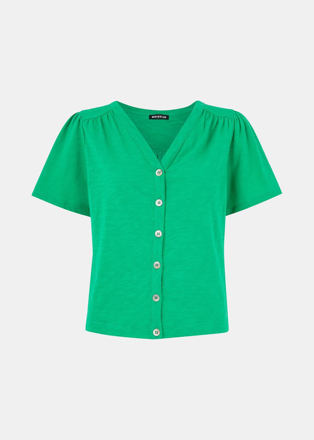 Whistles Maeve V Neck Button Front T-Shirt Green | US-13650FONQ