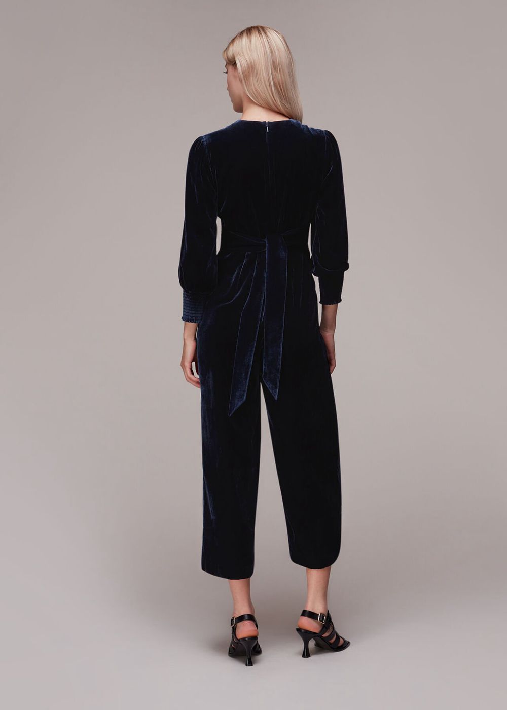 Whistles Maisey Shirred Velvet Jumpsuit Navy | US-07268DTRS