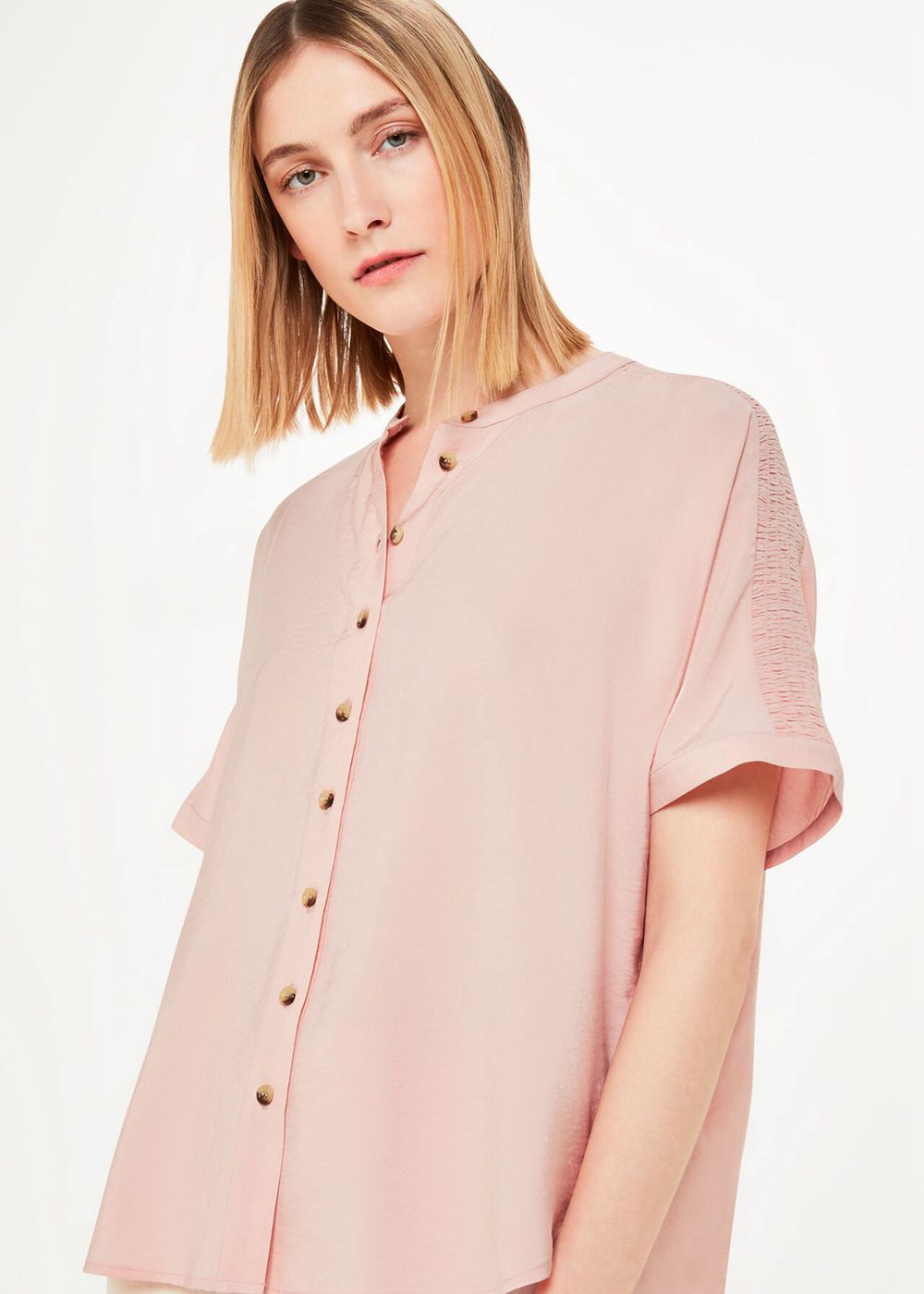 Whistles Maisie Shirred Sleeve Blouse Pink | US-65017CIAR