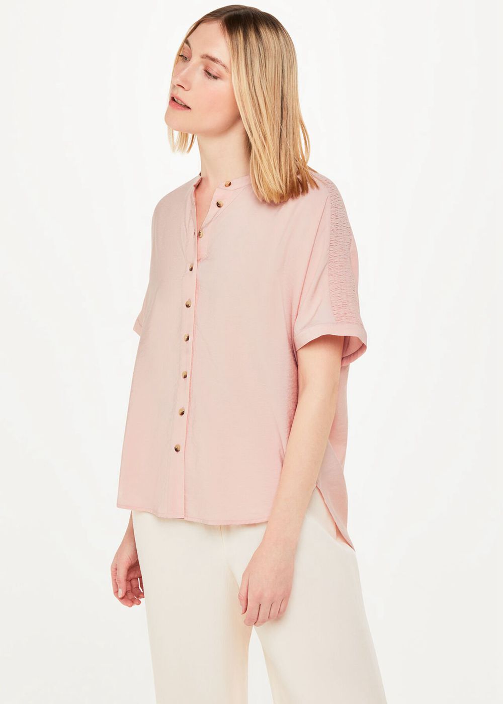 Whistles Maisie Shirred Sleeve Blouse Pink | US-65017CIAR