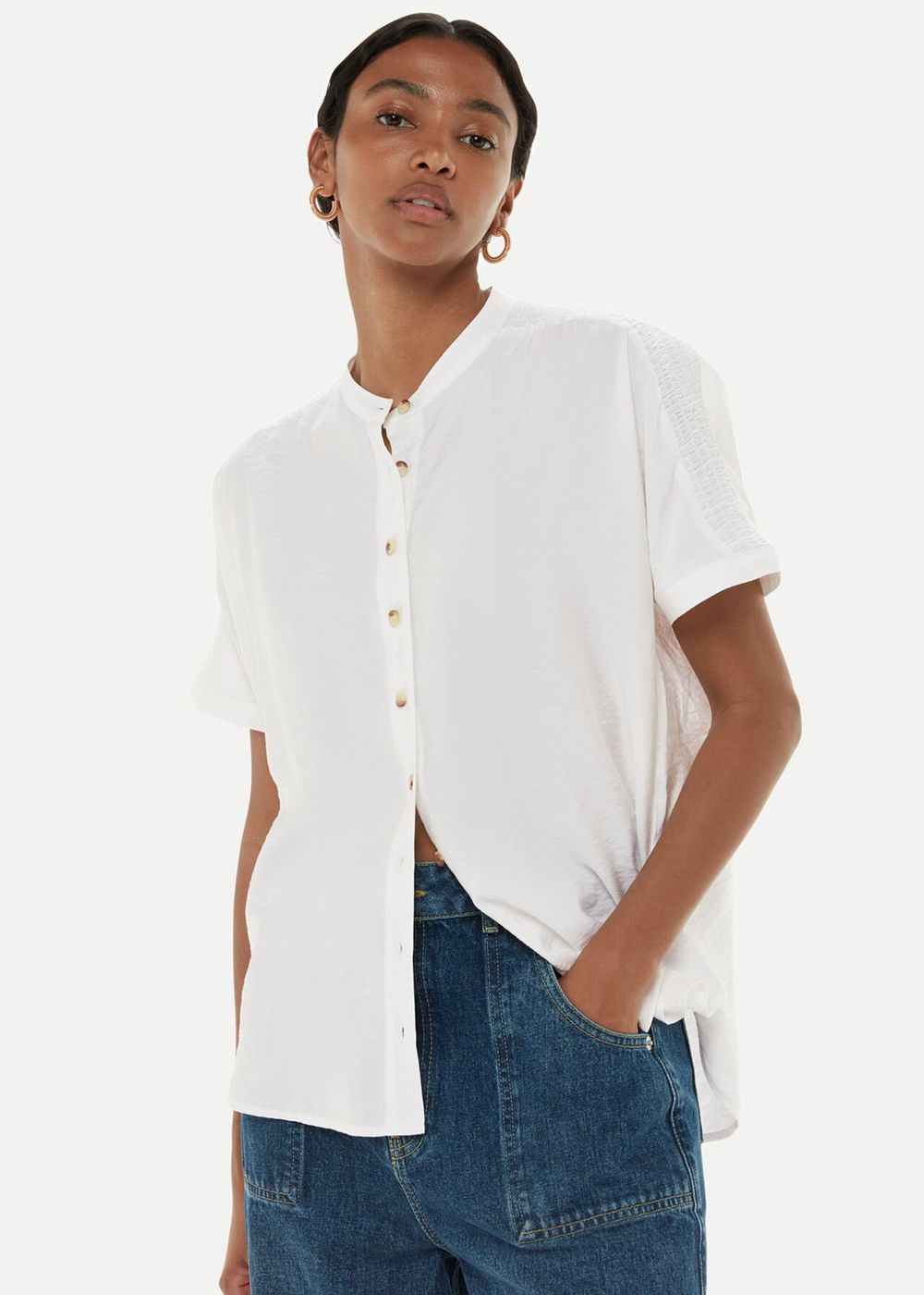 Whistles Maisie Shirred Sleeve Blouse White | US-16950FAXY