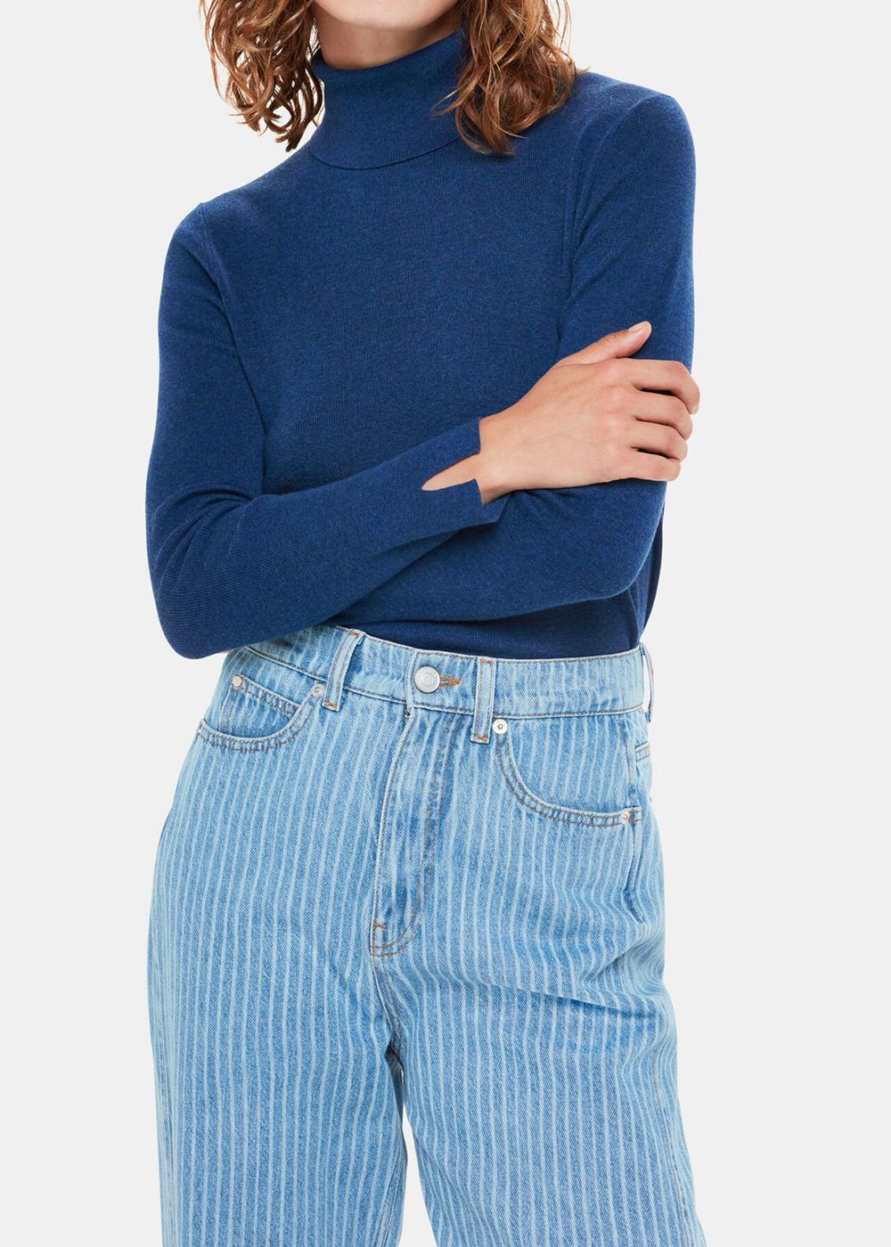 Whistles Majated Polo Neck Knitwear Blue | US-45270JBFZ