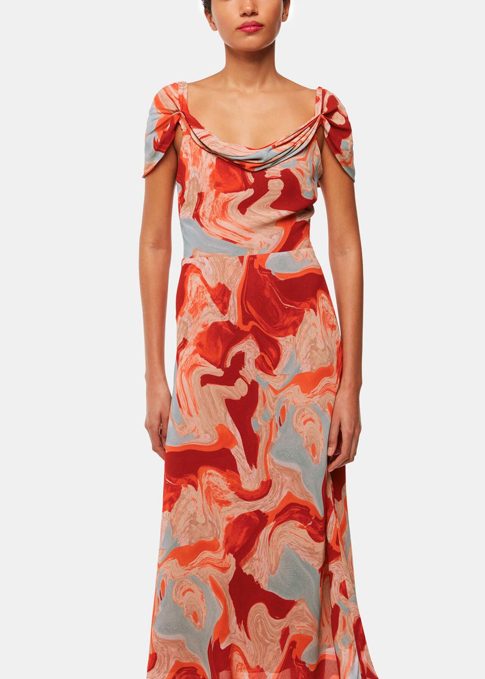 Whistles Marble Print Dress Red / Multicolor | US-01689FCKS