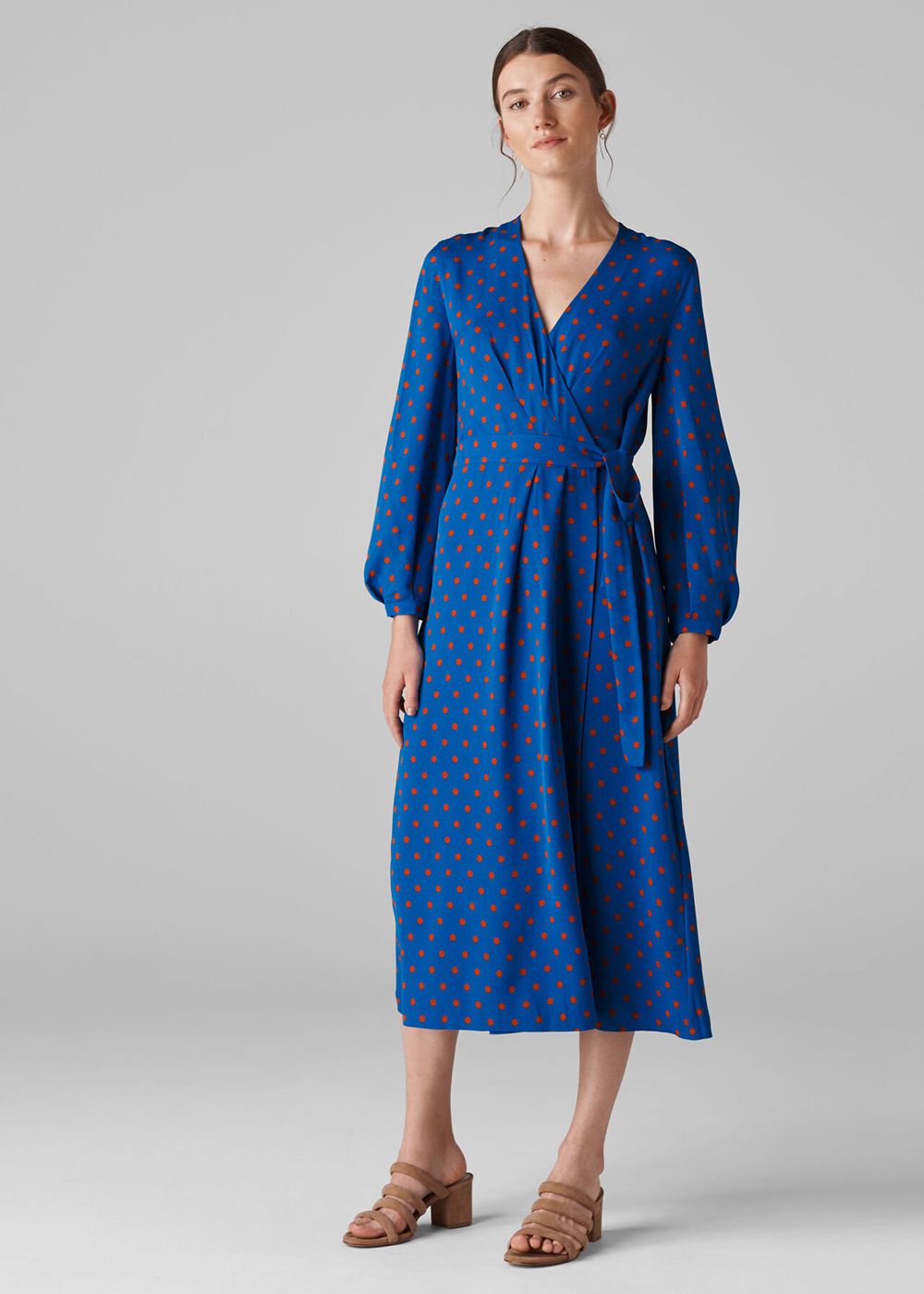 Whistles Maria Spot Silk Wrap Dress Blue / Multicolor | US-26347QVSC