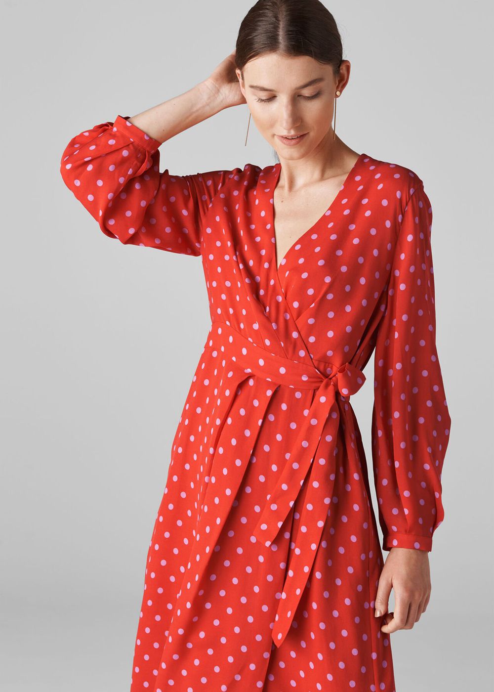 Whistles Maria Spot Silk Wrap Dress Red / Multicolor | US-92814DSMU