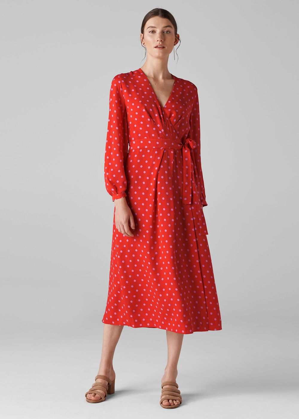 Whistles Maria Spot Silk Wrap Dress Red / Multicolor | US-92814DSMU