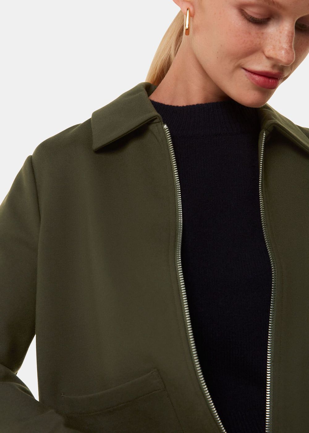 Whistles Marla Ponte Zip Through Jacket Khaki | US-53679OWFS