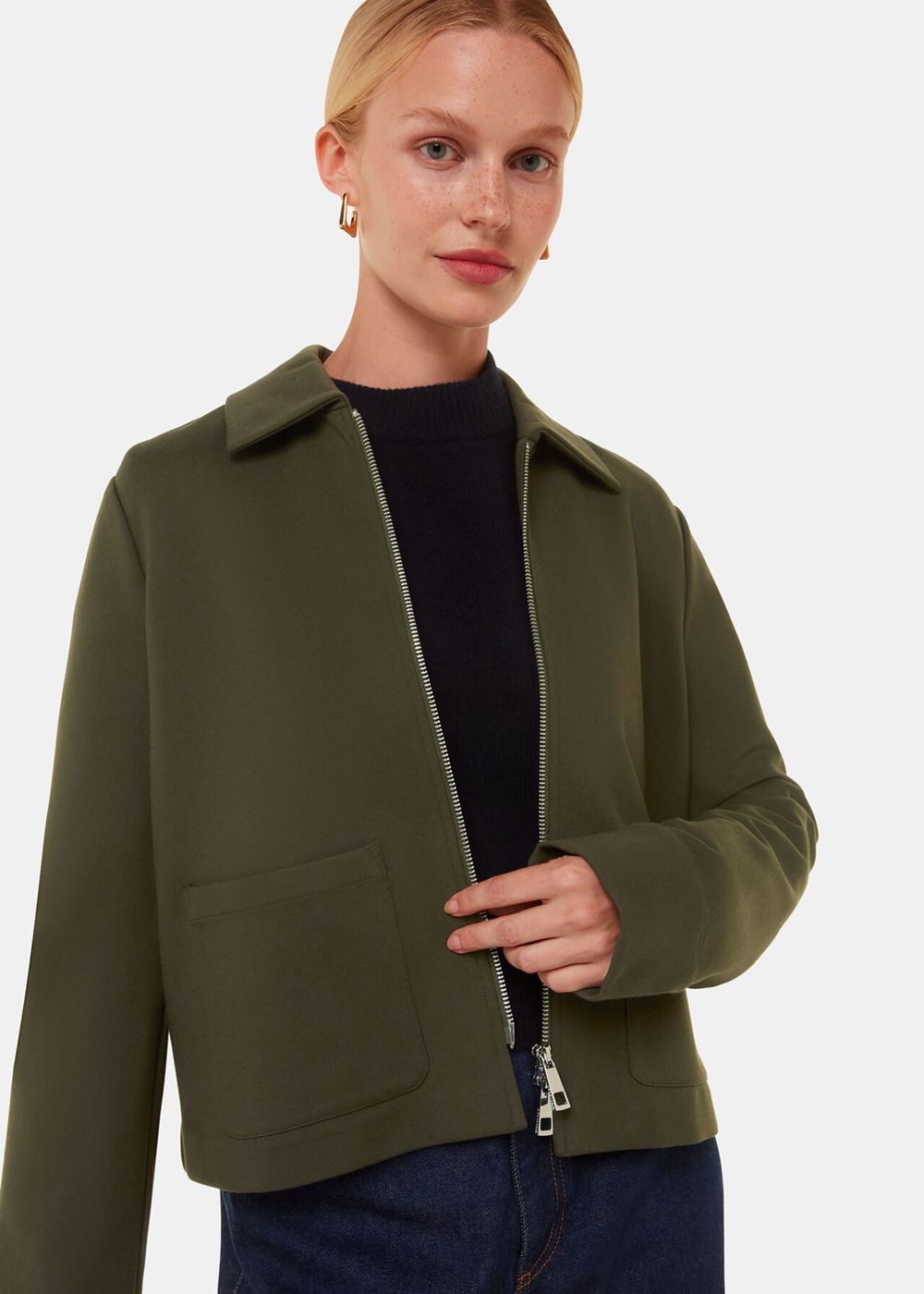 Whistles Marla Ponte Zip Through Jacket Khaki | US-53679OWFS