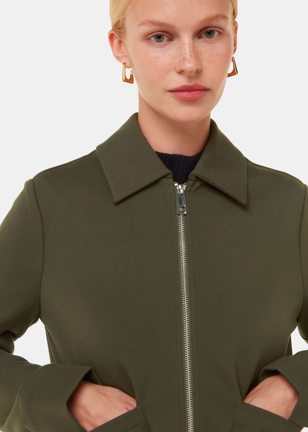 Whistles Marla Ponte Zip Through Jacket Khaki | US-53679OWFS