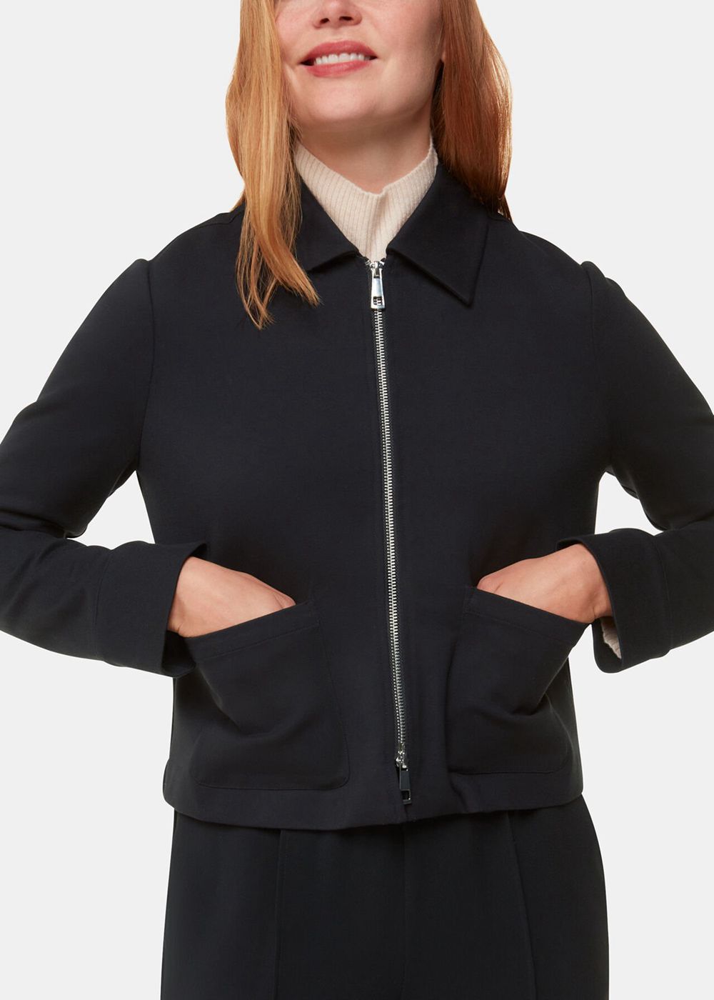 Whistles Marla Ponte Zip Through Jacket Black | US-38725FRHG