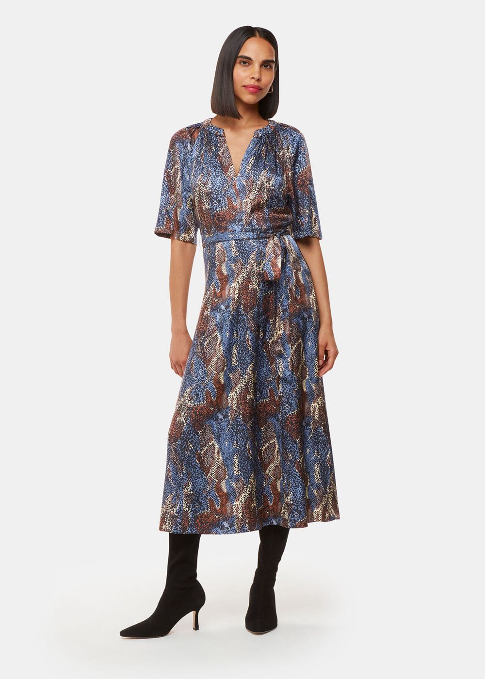 Whistles Marlow Dashed Snake Dress Blue / Multicolor | US-36798VNXJ