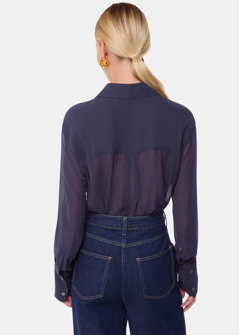 Whistles Maya Pintuck Detail Blouse Navy | US-05387WNQP