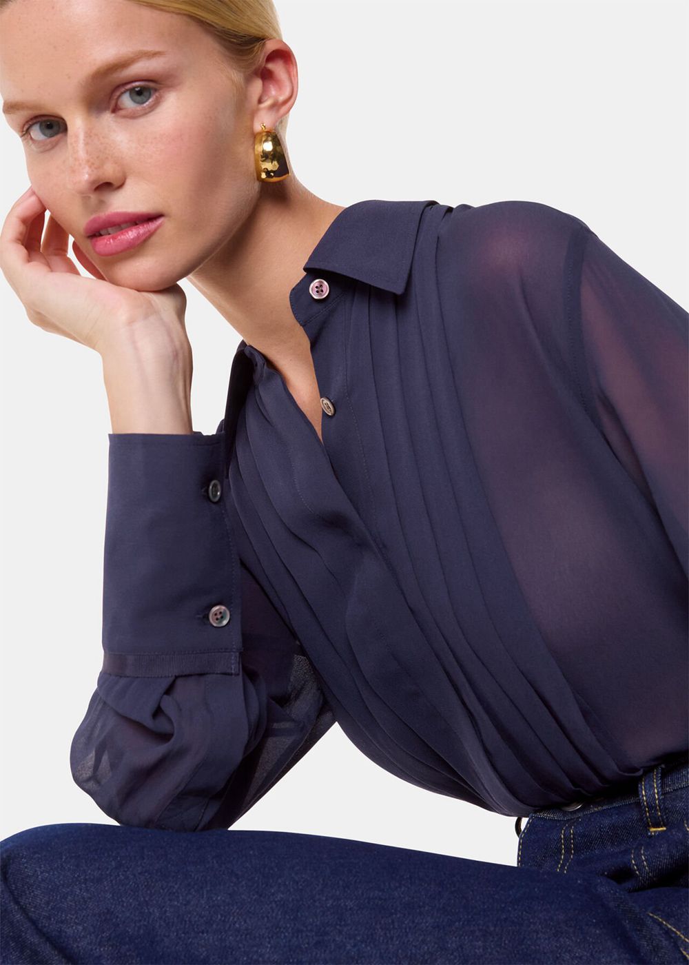 Whistles Maya Pintuck Detail Blouse Navy | US-05387WNQP