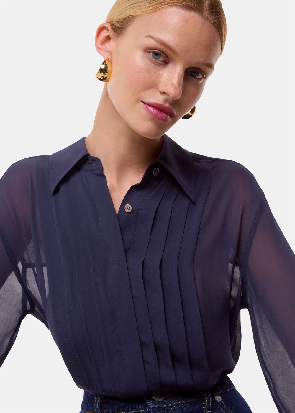 Whistles Maya Pintuck Detail Blouse Navy | US-05387WNQP