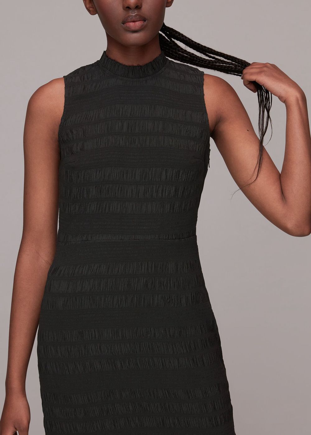 Whistles Maya Plisse Midi Dress Black | US-40972BVYW