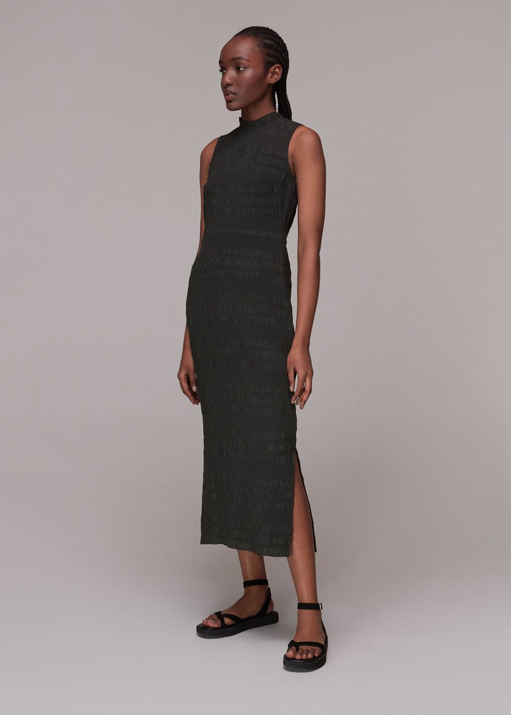 Whistles Maya Plisse Midi Dress Black | US-40972BVYW