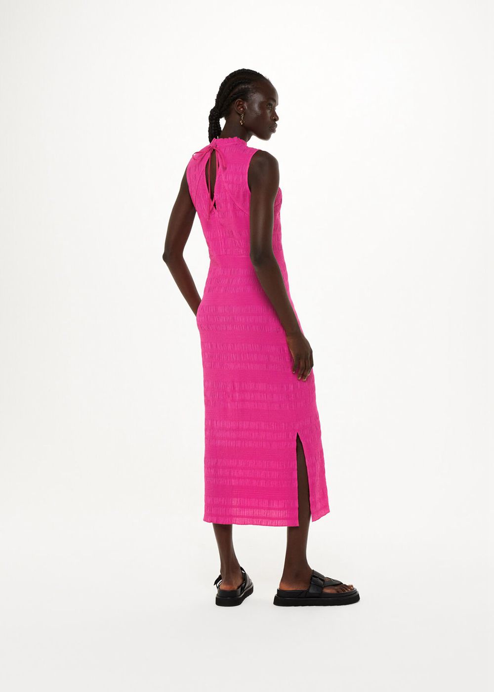 Whistles Maya Plisse Midi Dress Pink | US-69752LSAP