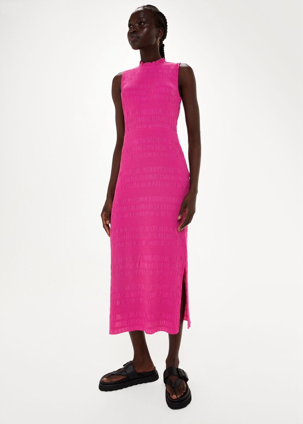 Whistles Maya Plisse Midi Dress Pink | US-69752LSAP