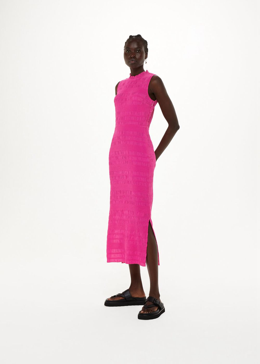 Whistles Maya Plisse Midi Dress Pink | US-69752LSAP