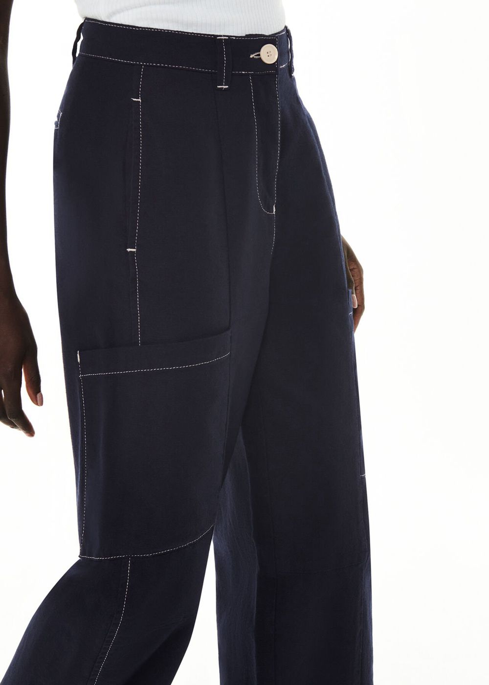 Whistles Meg Tab Detail Pants Navy | US-58739RQSW