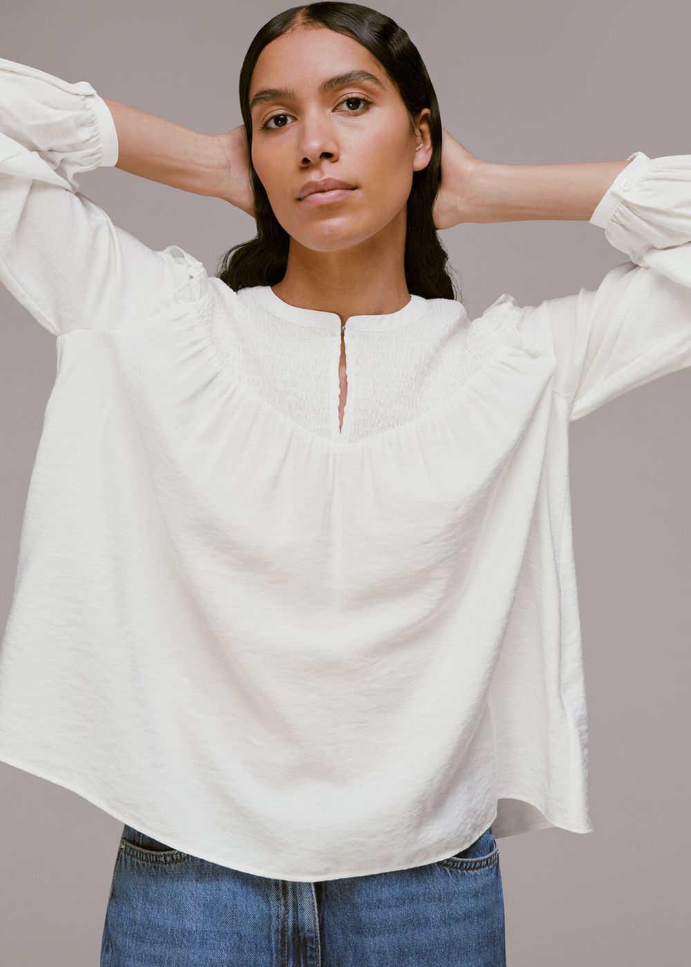 Whistles Megan Shirred Detail Top White | US-25938XLVO