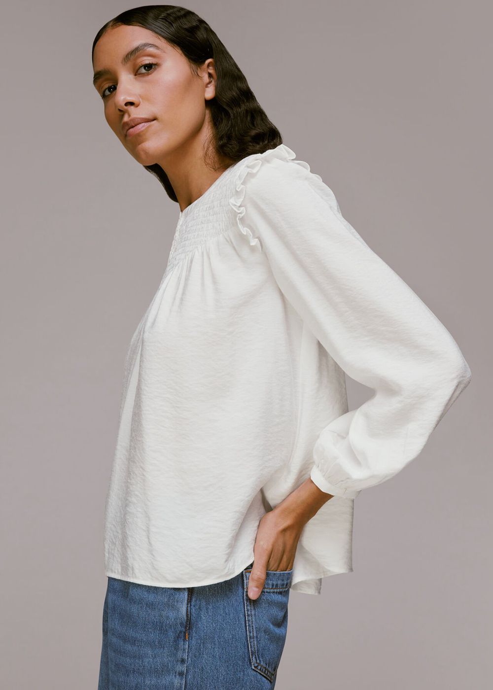 Whistles Megan Shirred Detail Top White | US-25938XLVO