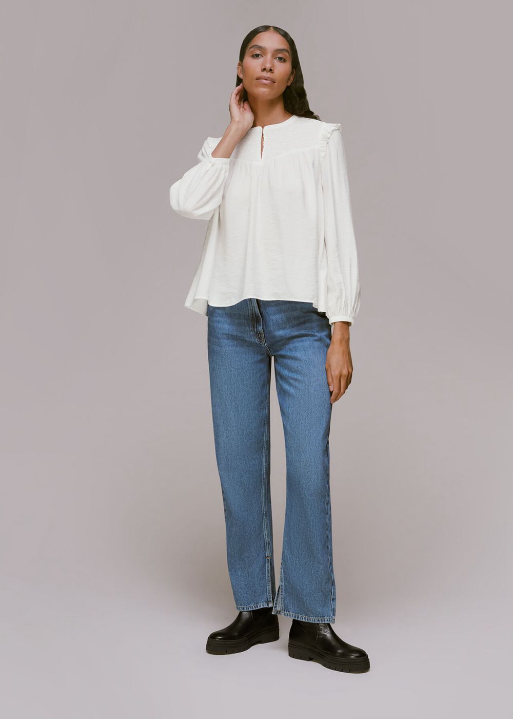 Whistles Megan Shirred Detail Top White | US-25938XLVO