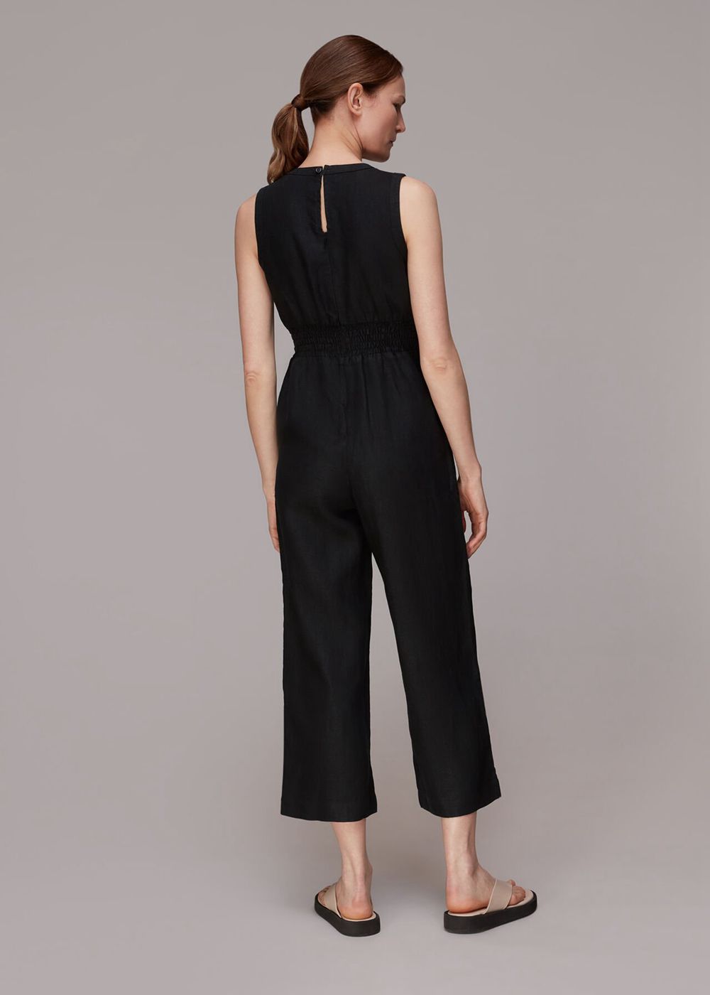 Whistles Melanie Linen Jumpsuit Black | US-40917QDAG