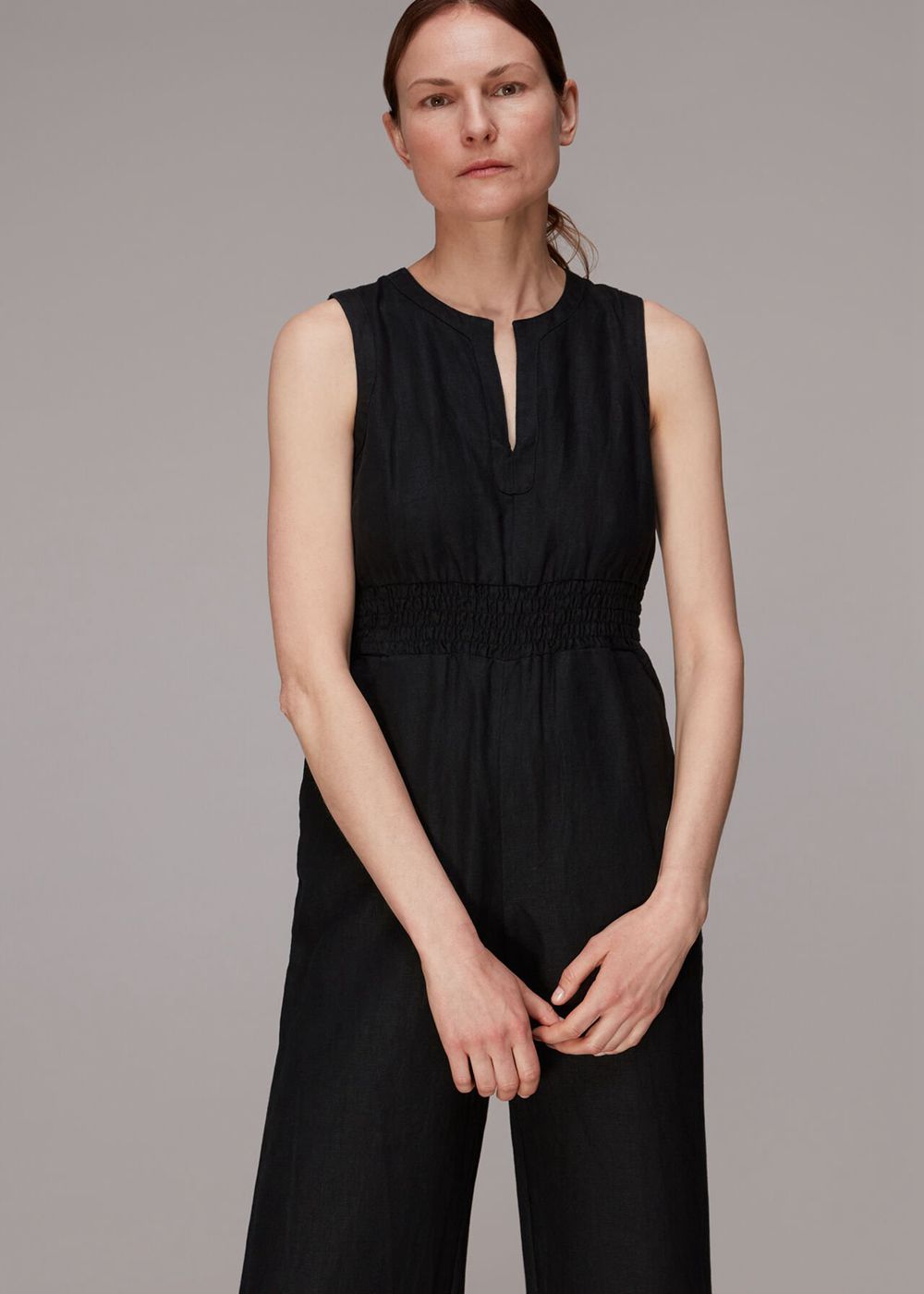 Whistles Melanie Linen Jumpsuit Black | US-40917QDAG