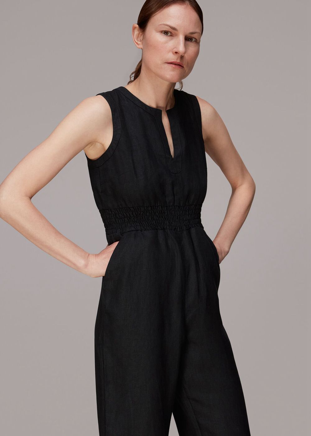 Whistles Melanie Linen Jumpsuit Black | US-40917QDAG