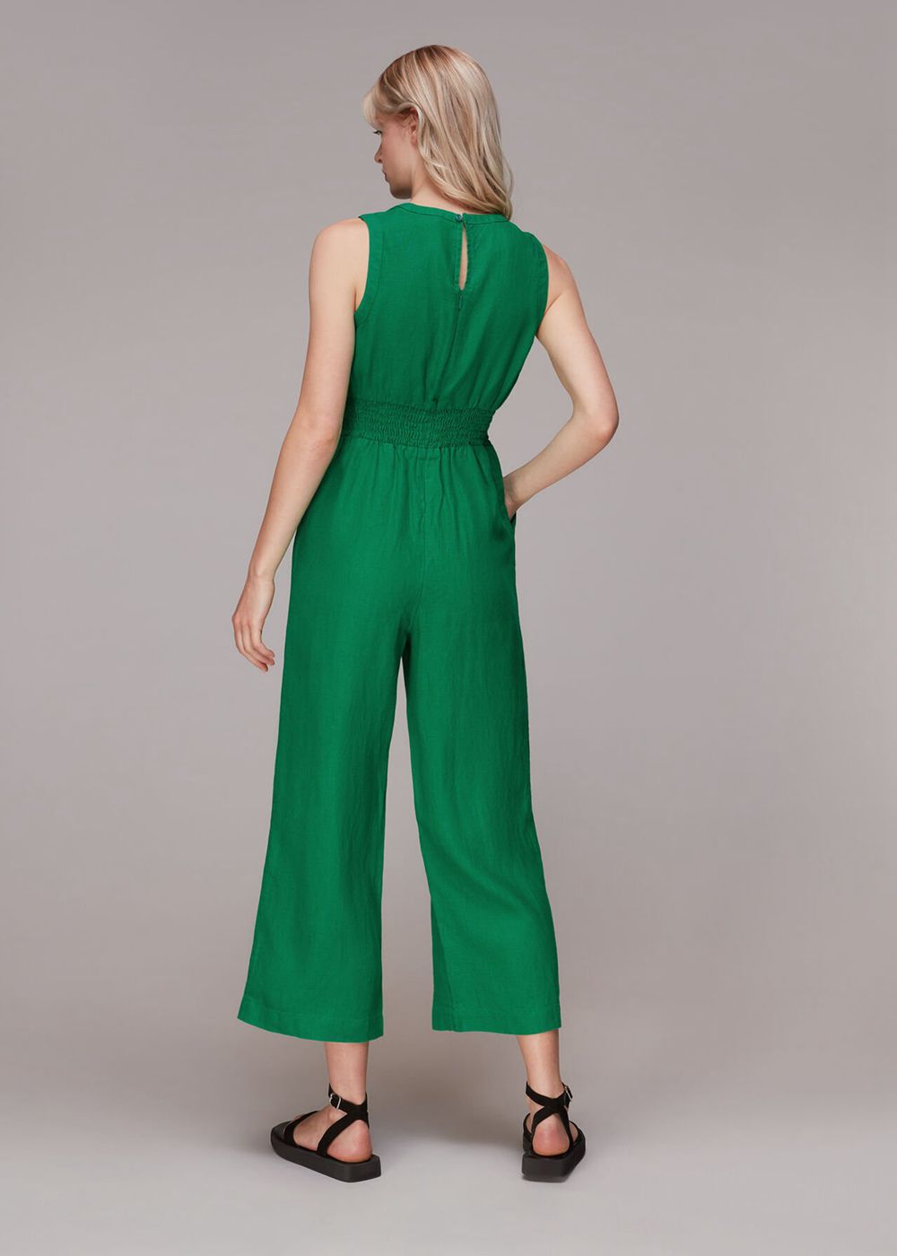 Whistles Melanie Linen Jumpsuit Green | US-82597HUFW