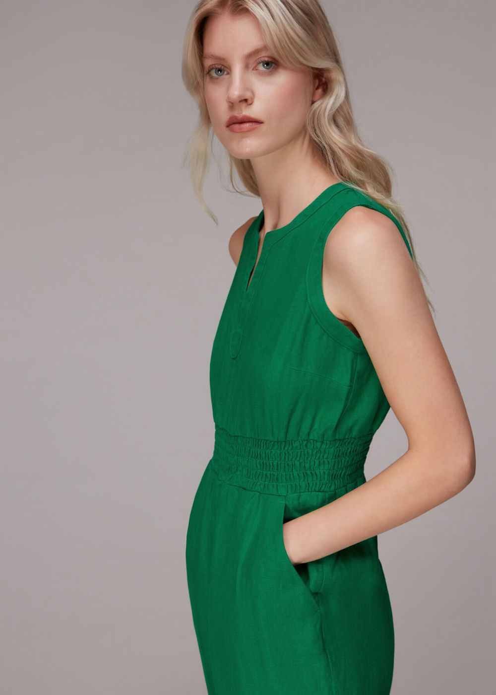 Whistles Melanie Linen Jumpsuit Green | US-82597HUFW