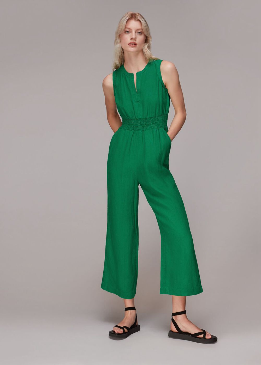 Whistles Melanie Linen Jumpsuit Green | US-82597HUFW