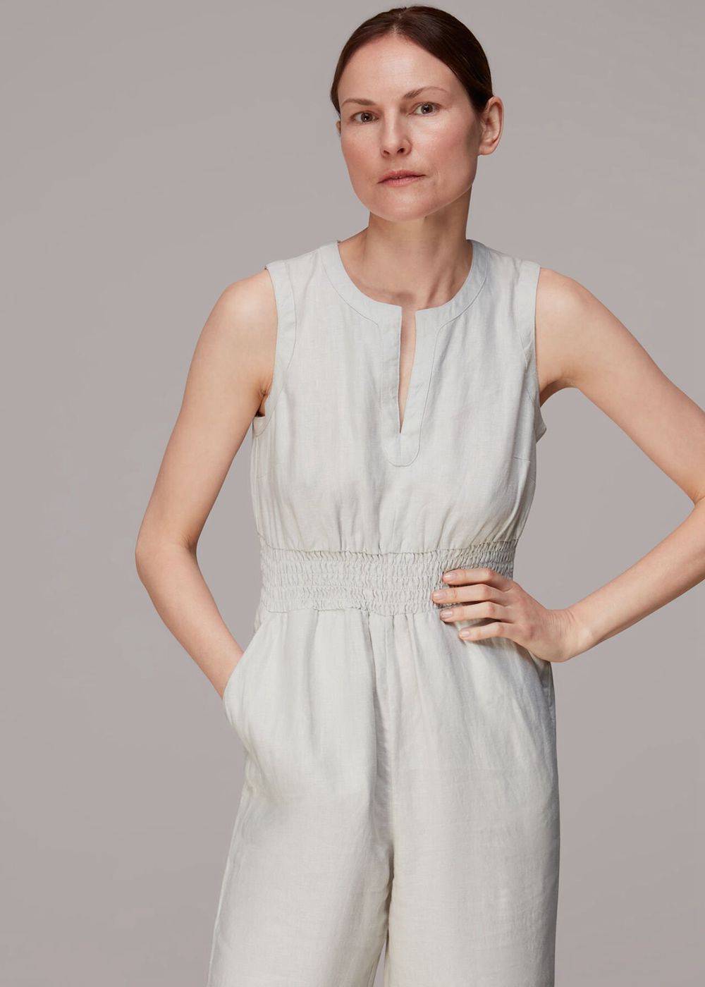 Whistles Melanie Linen Jumpsuit Grey | US-95274ARZK