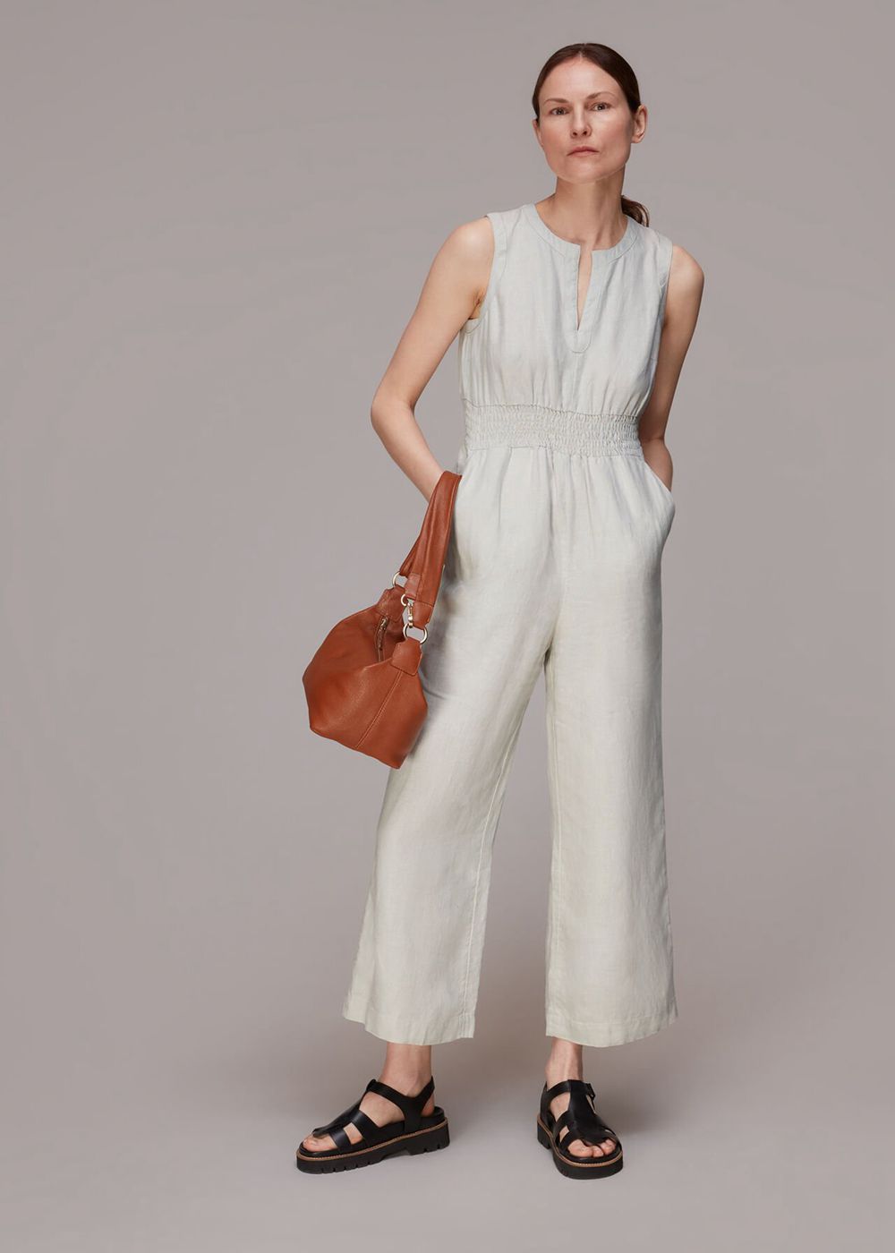 Whistles Melanie Linen Jumpsuit Grey | US-95274ARZK