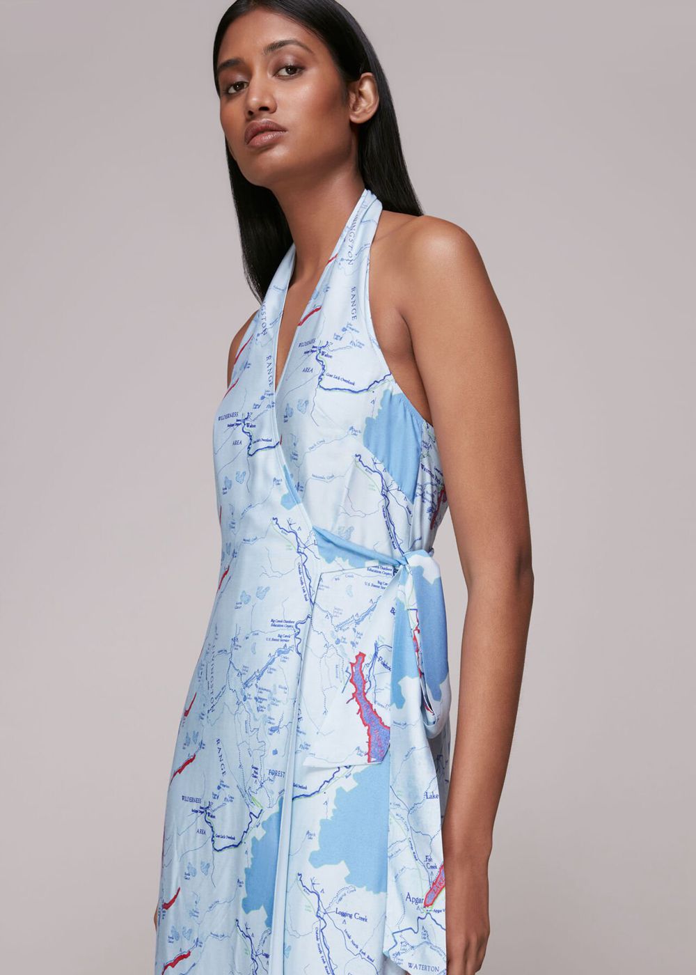 Whistles Melanie Map Silk Mix Dress Blue / Multicolor | US-63704AJOD