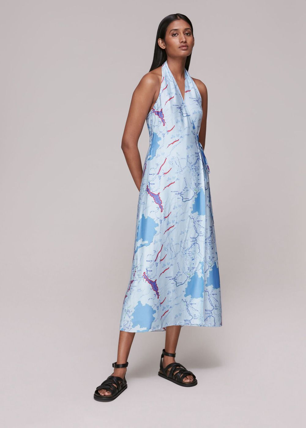 Whistles Melanie Map Silk Mix Dress Blue / Multicolor | US-63704AJOD