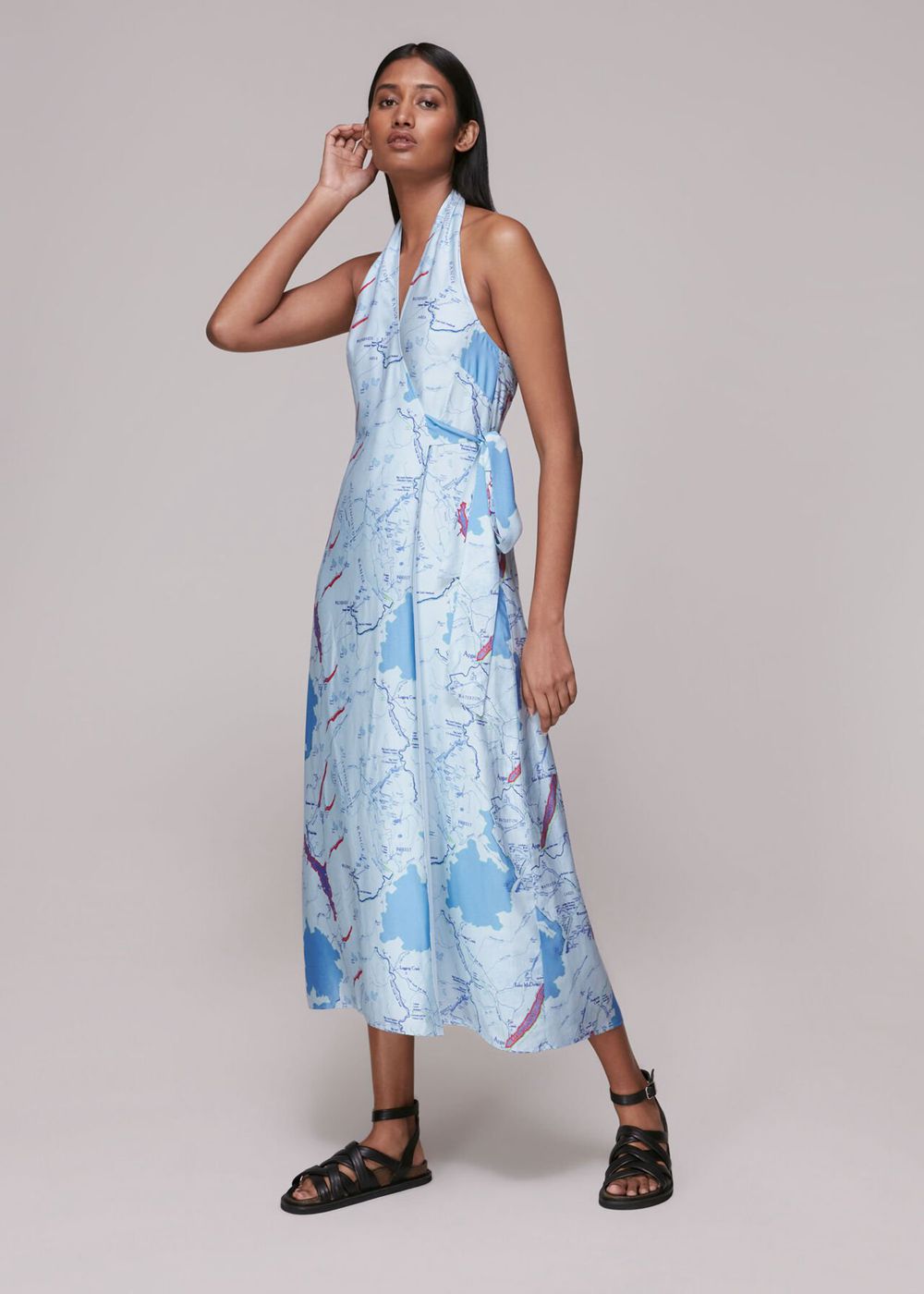 Whistles Melanie Map Silk Mix Dress Blue / Multicolor | US-63704AJOD