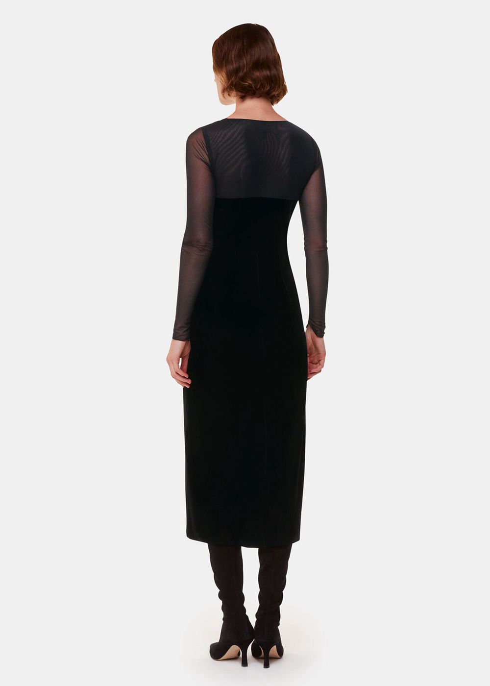 Whistles Mesh Sleeve Velvet Dress Black | US-03257FSEN