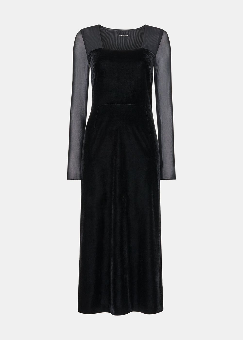 Whistles Mesh Sleeve Velvet Dress Black | US-03257FSEN