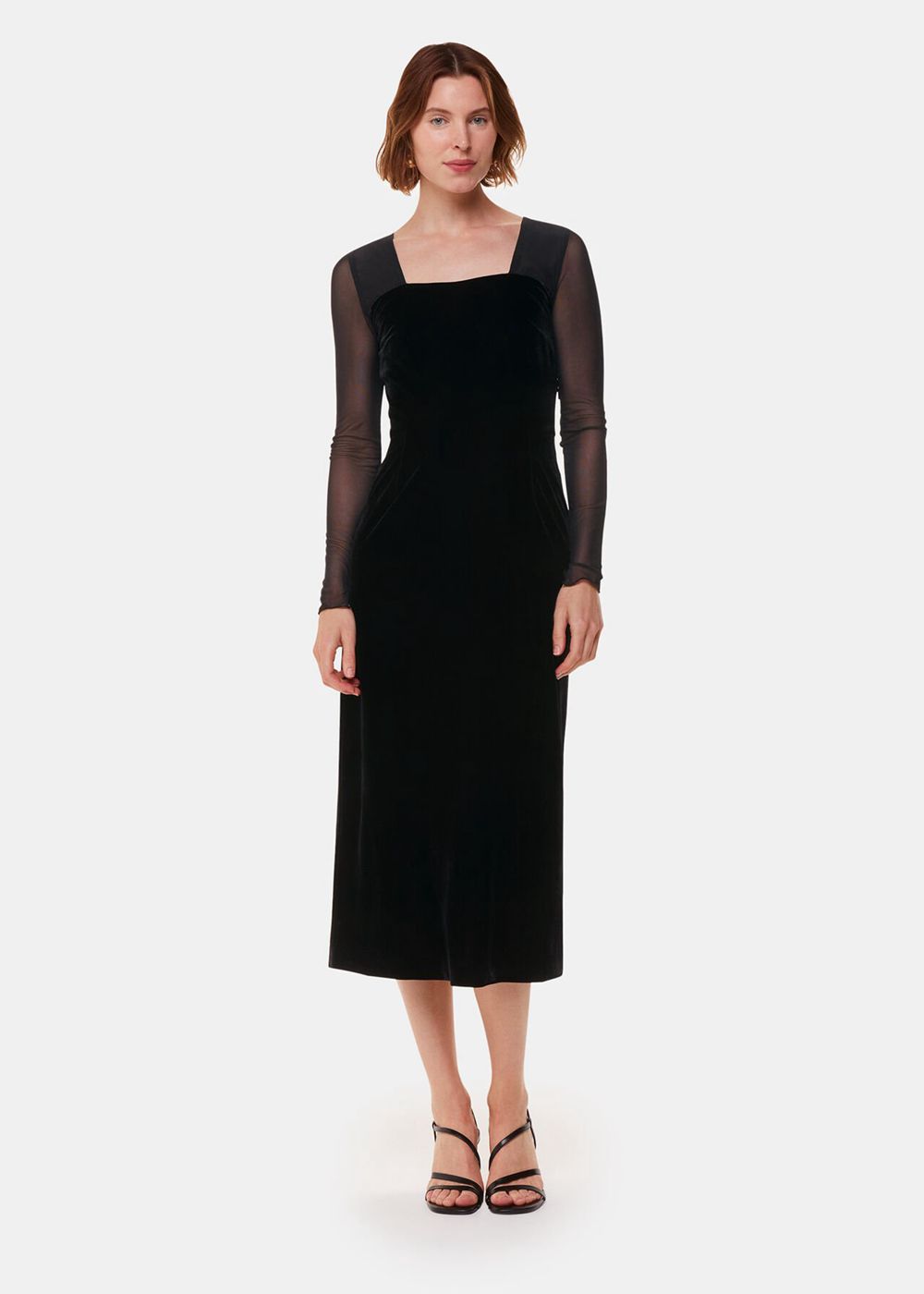 Whistles Mesh Sleeve Velvet Dress Black | US-03257FSEN